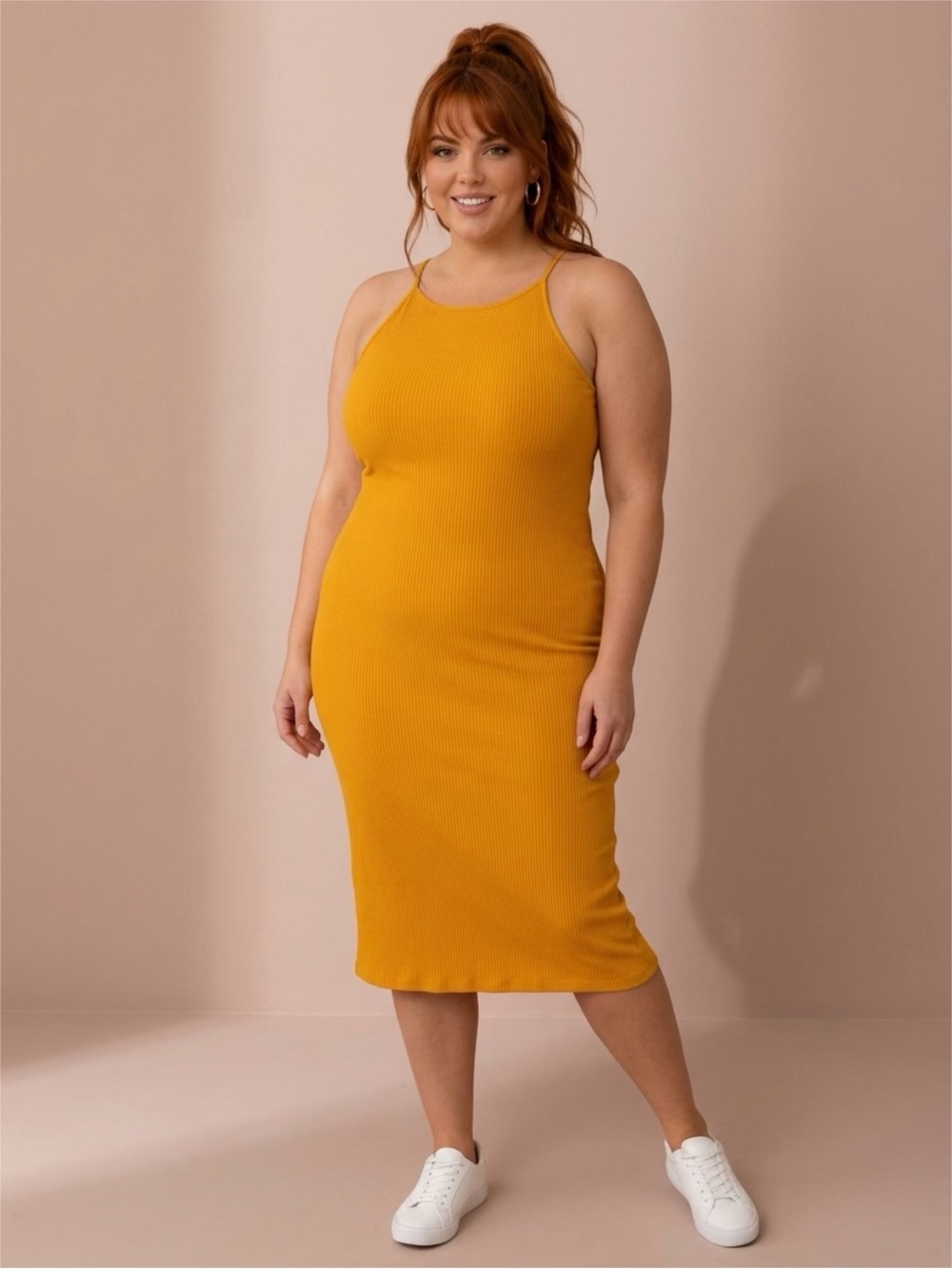 H&M Mustard Yellow Ribbed Mini Dress